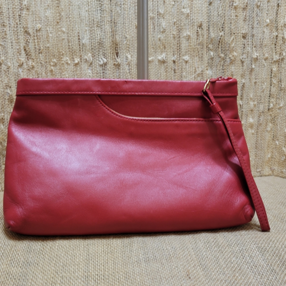 Etra Vintage Red LeatherClutch with side pocket and wrist handle